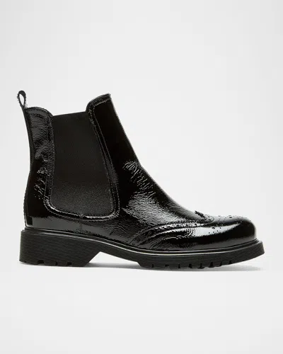 La Canadienne Hansel Brogue Crinkle Leather Chelsea Booties In Black