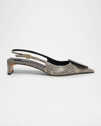Jacquemus Les Duelo Snake-effect Slingback Pumps In Silver