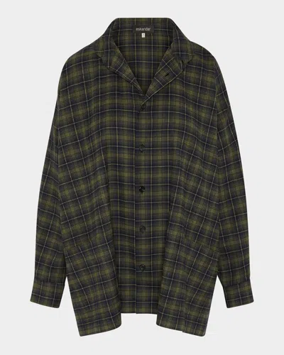 Eskandar Wide Longer-back Double Stand-collar Shirt Jacket (long Length) In Green