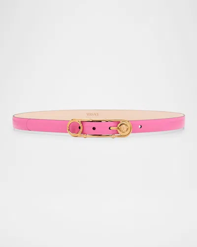 Versace Safety Pin Leather Buckle Belt In Pink