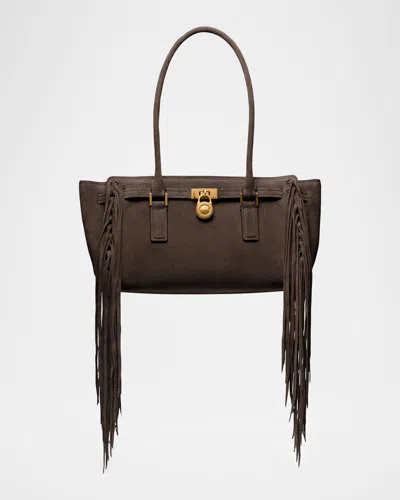 Michael Michael Kors Hamilton Small Fringe Suede Tote Bag In Brown