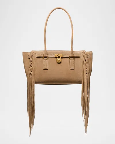 Michael Michael Kors Hamilton Small Fringe Suede Tote Bag In Neutral