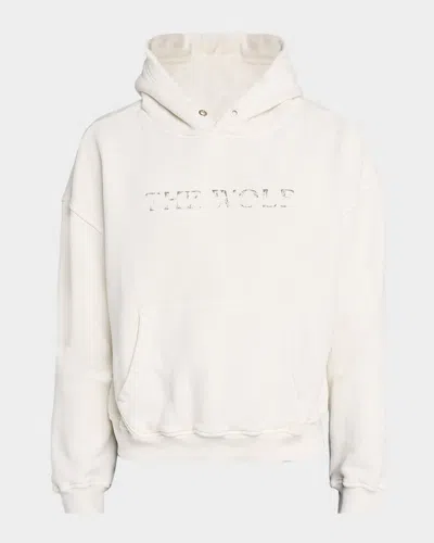 Ezr Men's Wolf Print Cotton Hoodie In White