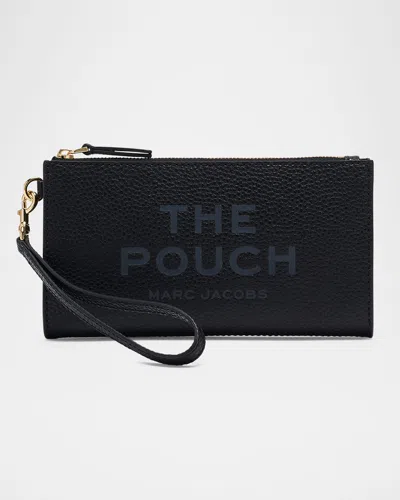Marc Jacobs Rectangular Leather Clutch Wrist Strap In Black