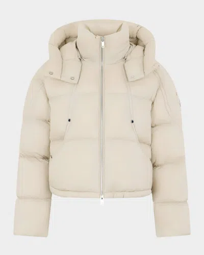 Moose Knuckles Akai Cropped Down Puffer Jacket With Detachable Hood In Neutral