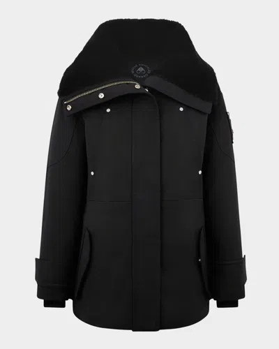 Moose Knuckles Aurora Water Repellent Genuine Shearling Lined 800 Fill Power Down Jacket In Black