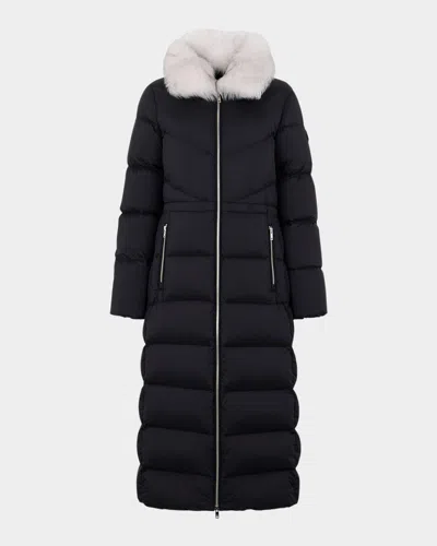 Moose Knuckles Belle Dune Long Down Puffer Jacket With Removable Shearling Collar In Black