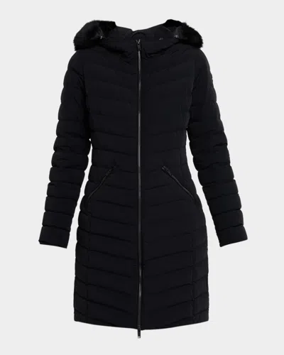 Moose Knuckles Andesite Down Parka With Removable Hood & Shearling Trim In Blue