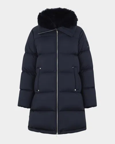 Moose Knuckles Belle Dune Down Puffer Jacket With Removable Shearling Collar In Blue