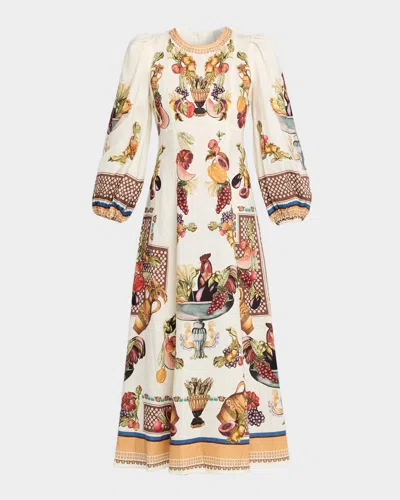 Alemais Mercado Fruit-print Puff-sleeve Midi Dress In Multi