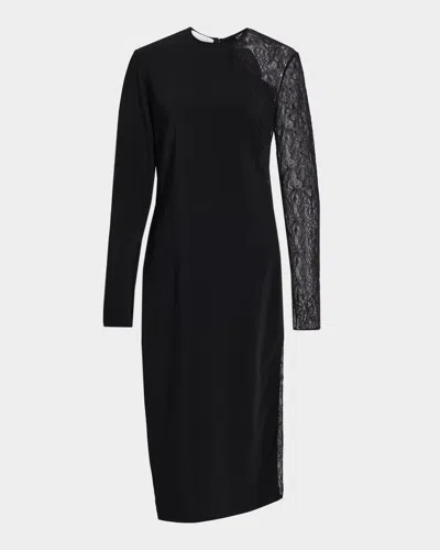 Stella Mccartney Lace-inset Long-sleeve Sheath Dress In Black