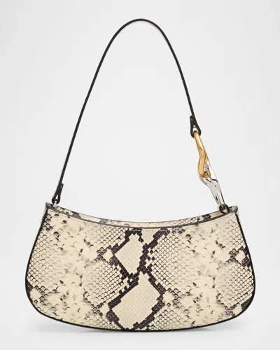 Staud Ollie Curved Python-embossed Leather Shoulder Bag In Pink