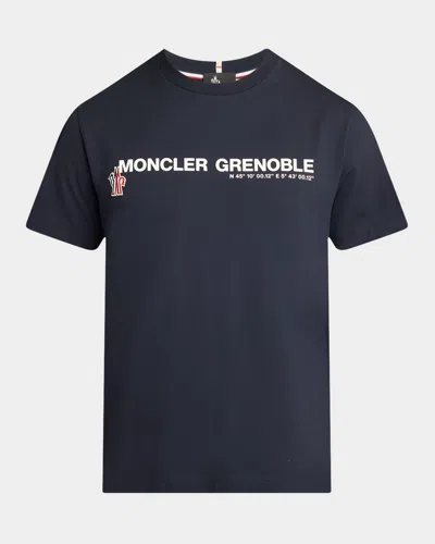 Moncler Grenoble Logo Embroidered Crewneck T-shirt In Blue