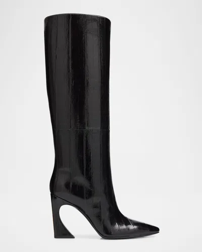 Fendi Arco Leather Knee High Boots Sculptural Heel In Black