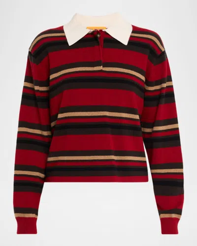 Guest In Residence Cropped Rugby Sweater With Classic Collar And Striped Pattern In Multi