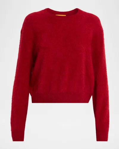 Guest In Residence Rich Red Cashmere Crew Sweater With Ribbed Detailing In Red