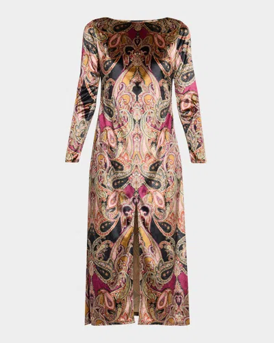 Misa Goldie Paisley Velvet Midi Dress In Multi