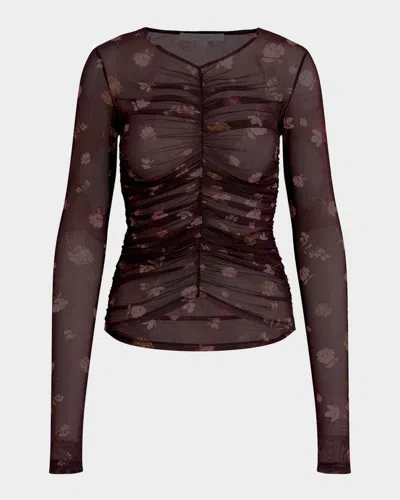 Favorite Daughter Whimsical Monet Mesh Party Top In Burgundy