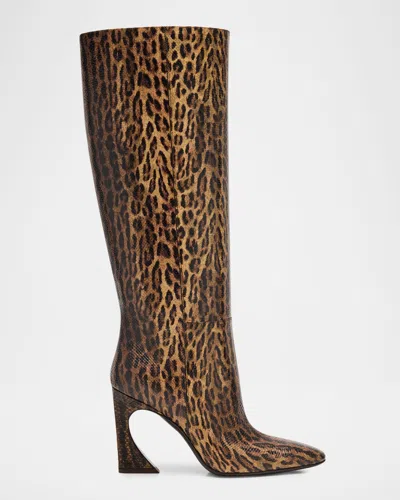 Fendi Arco Leopard-print Snakeskin Knee-high Boots In Multi