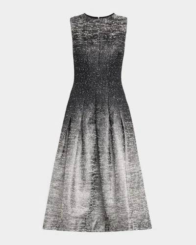 Oscar De La Renta Sleeveless Ombre Metallic Boucle Jacquard Midi Dress In Multi