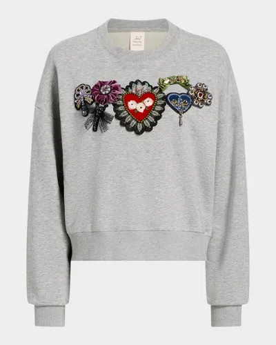 Cinq À Sept Cinq A Sept Heritage Rose Brandy Beaded Graphic Sweatshirt In Gray