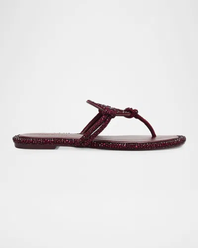 Tory Burch Miller Embellished Medallion Flat Thong Sandals In Burgundy