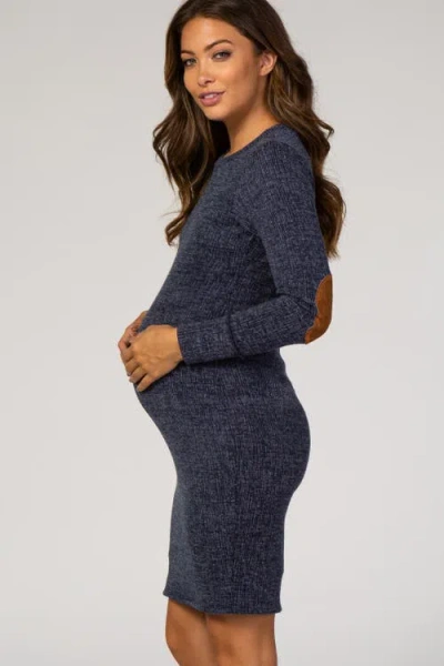 Pinkblush Suede Elbow Patch Sleeve Maternity Dress In Blue