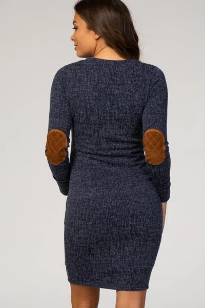 Pinkblush Suede Elbow Patch Sleeve Maternity Dress In Blue