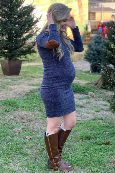 Pinkblush Suede Elbow Patch Sleeve Maternity Dress In Blue