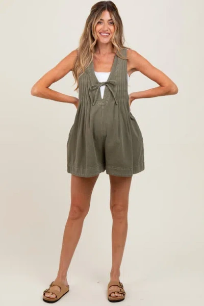 Pinkblush Deep V-neck Pleated Front Tie Sleeveless Romper In Green