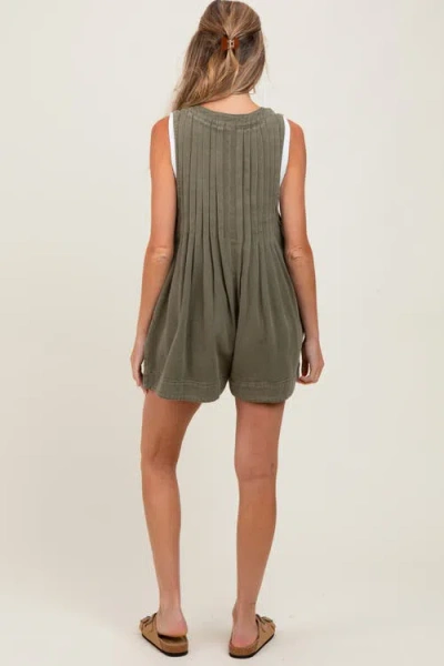 Pinkblush Deep V-neck Pleated Front Tie Sleeveless Romper In Green