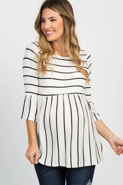 Pinkblush Striped Peplum Ruffle Top In White