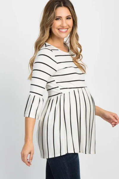 Pinkblush Striped Peplum Ruffle Top In White