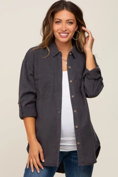 Pinkblush Button Down Top In Gray