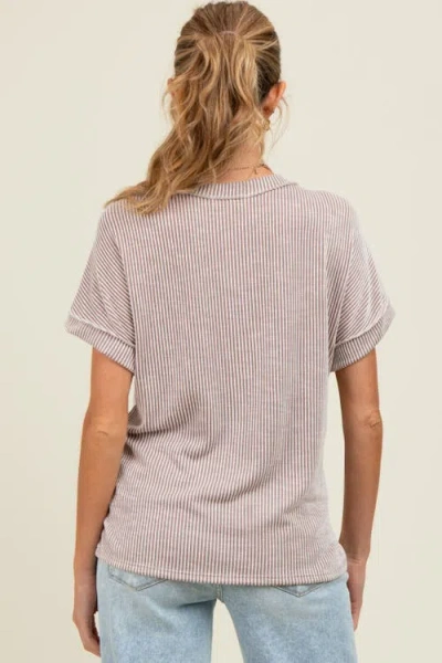 Pinkblush Ribbed Exposed Seam Short Sleeve Top In Brown