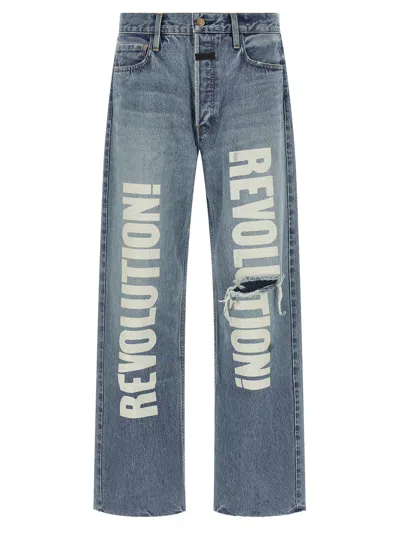 Fear Of God Straight Leg Distressed Denim Trousers With Pockets In Blue