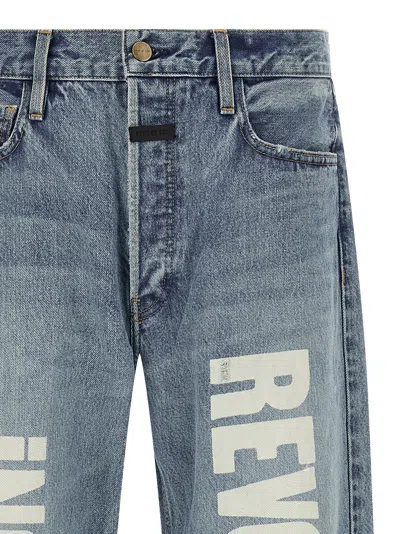 Fear Of God Straight Leg Distressed Denim Trousers With Pockets In Blue