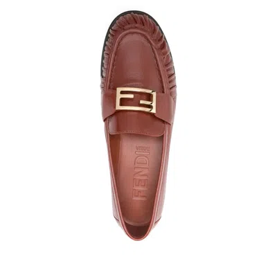 Fendi Curled Metal Detail Baguette Loafers In Burgundy