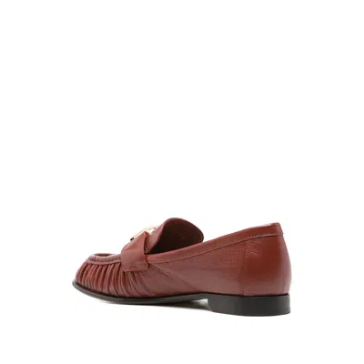 Fendi Curled Metal Detail Baguette Loafers In Burgundy