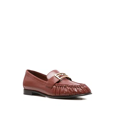 Fendi Curled Metal Detail Baguette Loafers In Burgundy