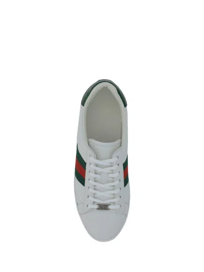Gucci Ace Leather Sneakers With Lateral Web Band In White