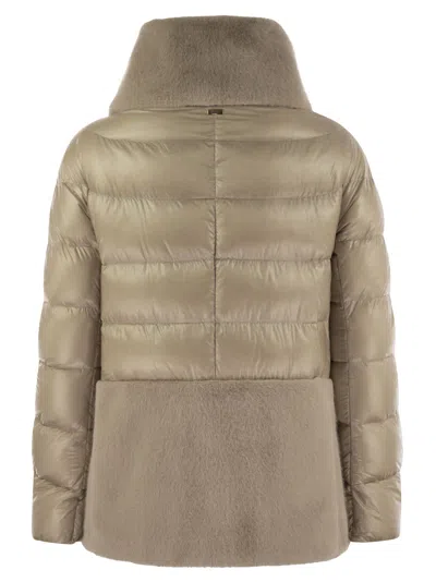 Herno Down Jacket With Cruelty-free Fur Details In Green