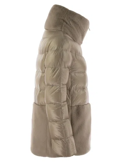 Herno Down Jacket With Cruelty-free Fur Details In Green