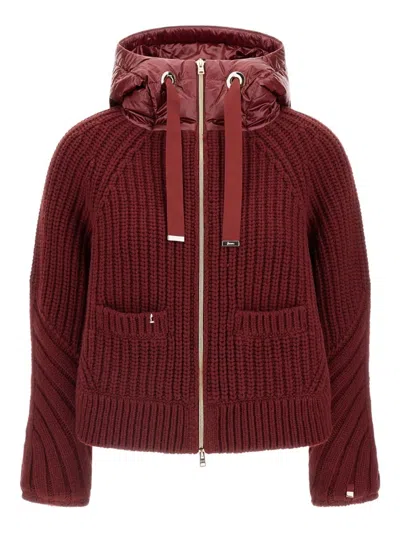 Herno Cardigan In Cob Stitch Wool And Nylon Ultralight In Burgundy