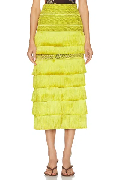 Patbo Woven Fringe Midi Skirt In Yellow
