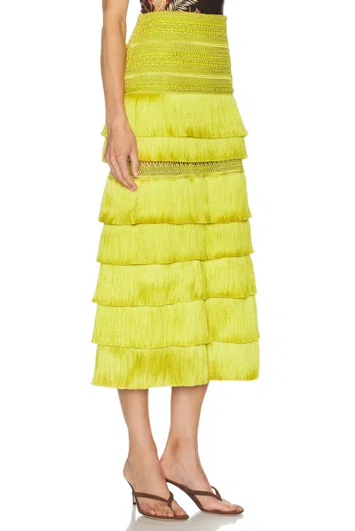 Patbo Woven Fringe Midi Skirt In Yellow