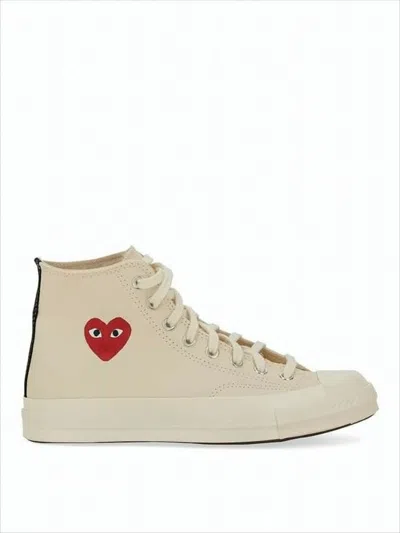 Comme Des Garçons High-top Sneakers With Iconic Heart Design And Rubber Sole In White