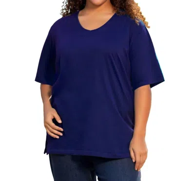 On The Plus Side Plus Size Jersey V-neck Short Sleeve Tee In Blueberry In Blue