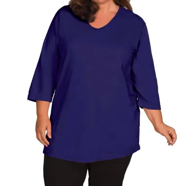 On The Plus Side Plus Size Jersey 3/4 Sleeve V-neck Tee In Blueberry In Blue