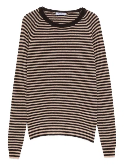 Base Striped Wool Sweater In Brown